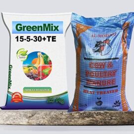 Bundle-pack of Desert Energy Fruit & Flower NPK Fertilizer 15-5-30+2Mgo+TE 25 KG + Cow & Poultry Manure Compost Blend 25 kgs.